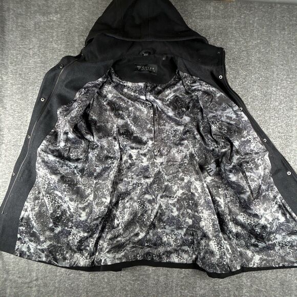 Guess Wool Blend Pea Coat Womens Sz XL Colorblock Charcoal Black Snap Zip Up - Picture 2 of 10